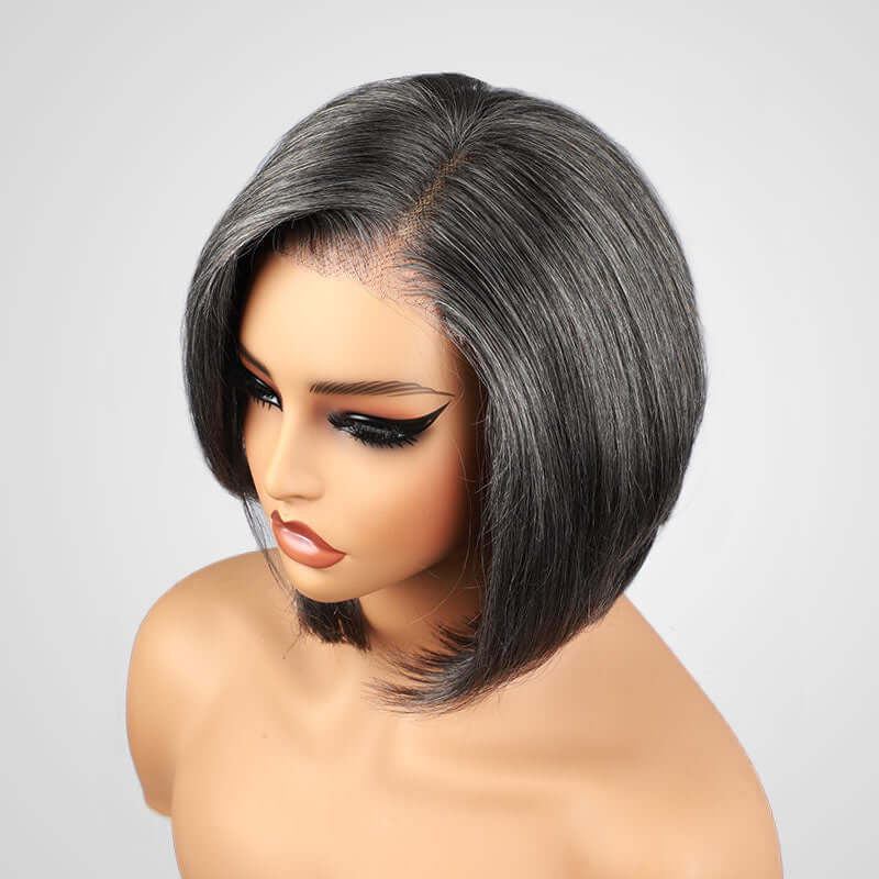 QVR Salt & Pepper Side Part Short Bob Wig Glueless 5X5 Lace Closure Wig - Image 9