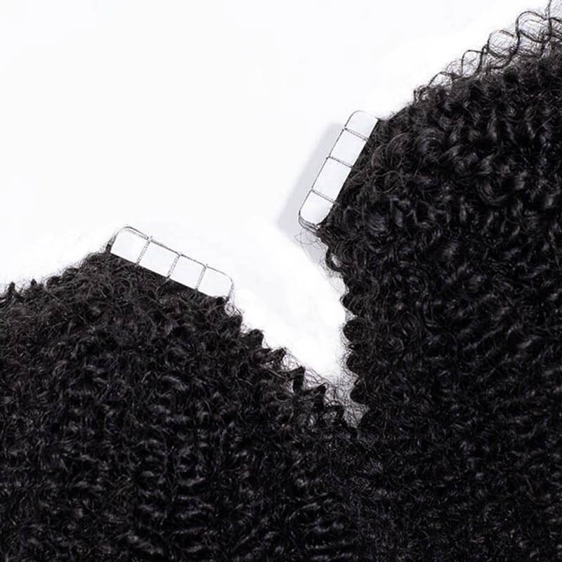 QVR Seamless Afro Kinky Curly Tape in Hair Extensions Natural Black Human Hair - Image 3