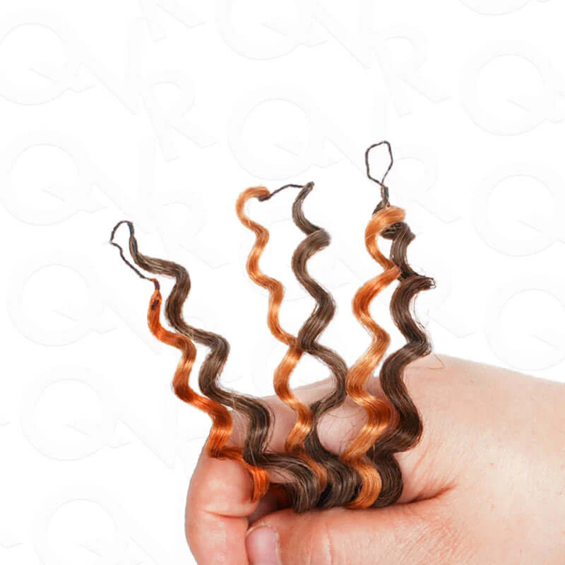 QVR Seamless Small Kinky Curly Feather Crochet Hair Highlight #P2/30 Machine Made Human Hair Extensions - Image 4