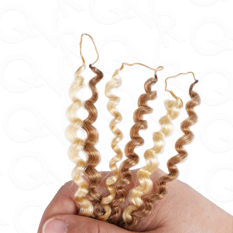 QVR Seamless Small Kinky Curly Feather Crochet Hair Highlight #P6/24 Machine Made Human Hair Extensions - Image 2