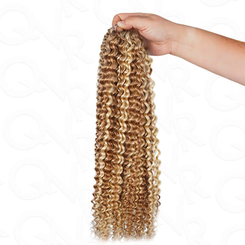 QVR Seamless Small Kinky Curly Feather Crochet Hair Highlight #P6/24 Machine Made Human Hair Extensions - Image 3