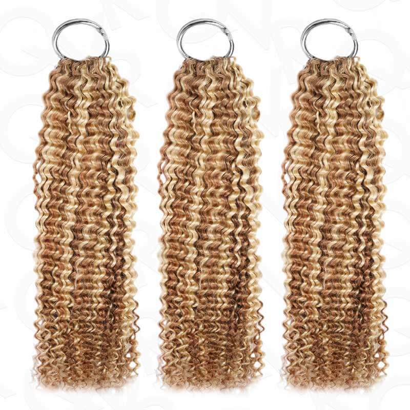QVR Seamless Small Kinky Curly Feather Crochet Hair Highlight #P6/24 Machine Made Human Hair Extensions - Image 8