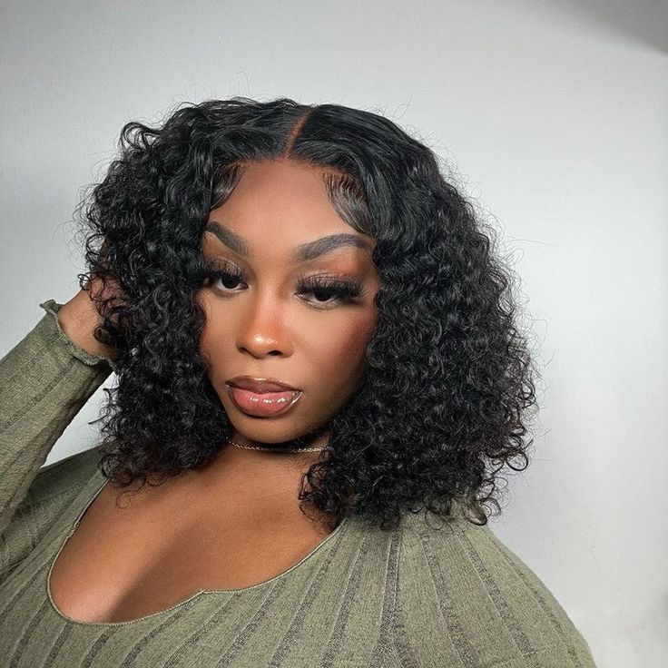 QVR Short Bob Wigs 4x4 Lace Closure Curly Bob Wigs Human Hair Wigs Natural Black - Image 3