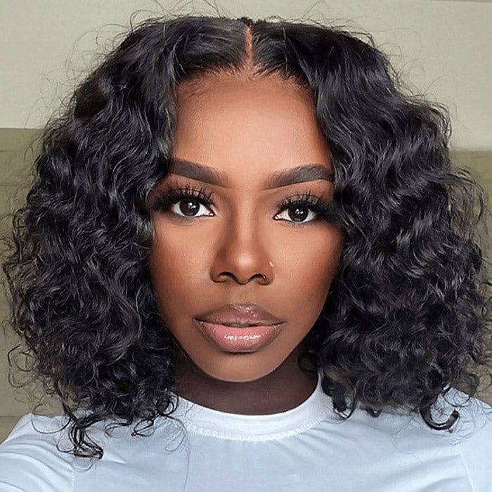 QVR Short Deep Wave Bob Wig 13x4/4x4 Lace Frontal Human Hair Wigs - Image 3