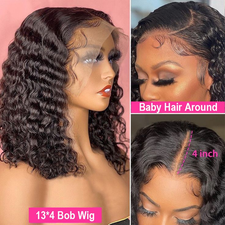 QVR Short Deep Wave Bob Wig 13x4/4x4 Lace Frontal Human Hair Wigs - Image 5