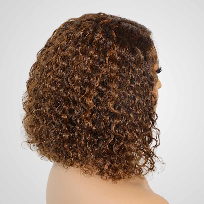 QVR Side Part #4/30 Highlights Short Bob Wigs Water Wave Human Hair - Image 4