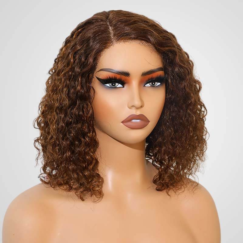 QVR Side Part #4/30 Highlights Short Bob Wigs Water Wave Human Hair - Image 5