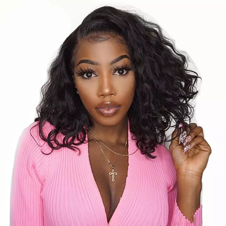 QVR Side Part Brazilian Human Hair Jerry Curly L Part Lace Front Bob Wig
