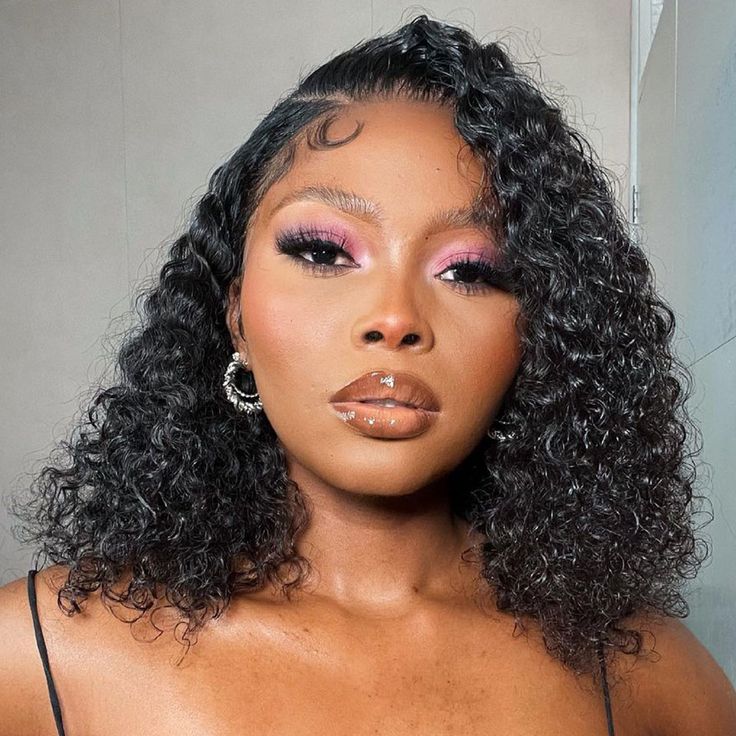 QVR Side Part Brazilian Human Hair Jerry Curly L Part Lace Front Bob Wig - Image 2