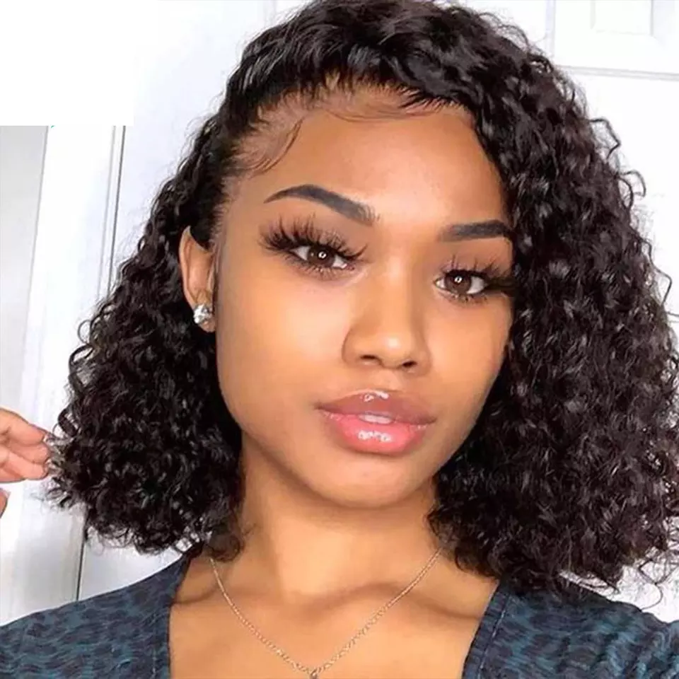 QVR Side Part Brazilian Human Hair Jerry Curly L Part Lace Front Bob Wig - Image 4