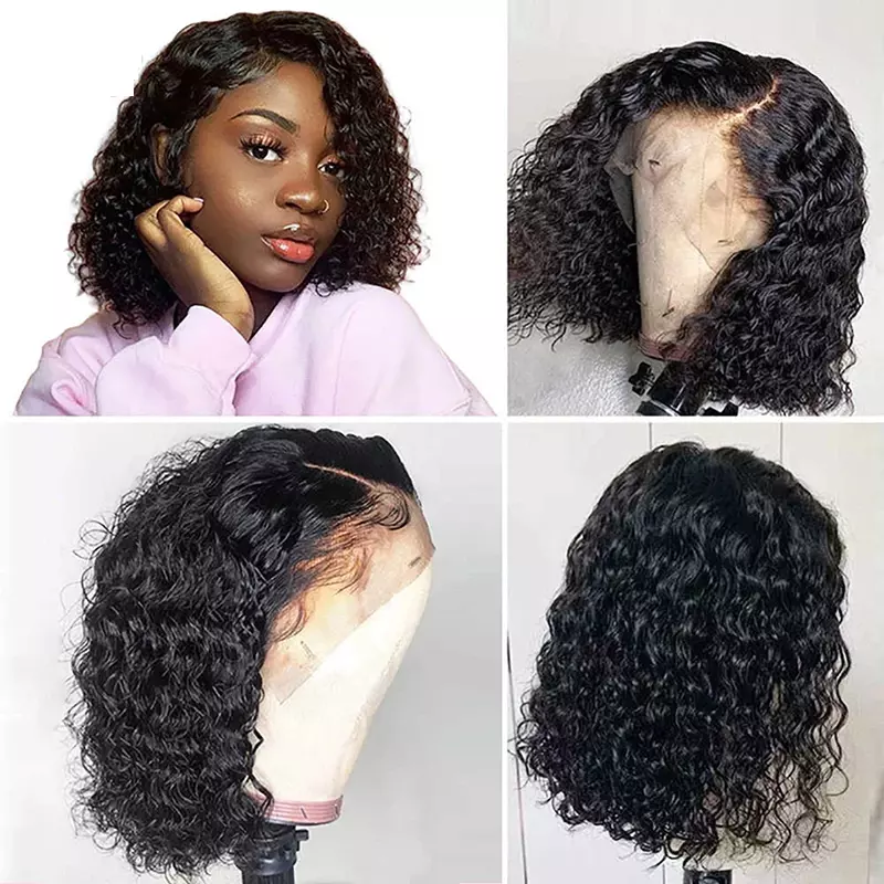 QVR Side Part Brazilian Human Hair Jerry Curly L Part Lace Front Bob Wig - Image 8