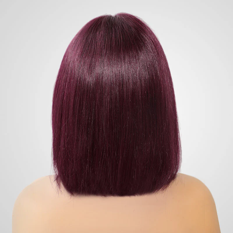 QVR Silk Straight 99J Color Machine Made Bob Wig With Bangs Straight Human Hair Wigs No Lace - Image 6