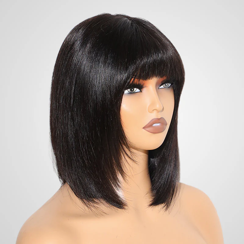 QVR Silk Straight 99J Color Machine Made Bob Wig With Bangs Straight Human Hair Wigs No Lace - Image 8