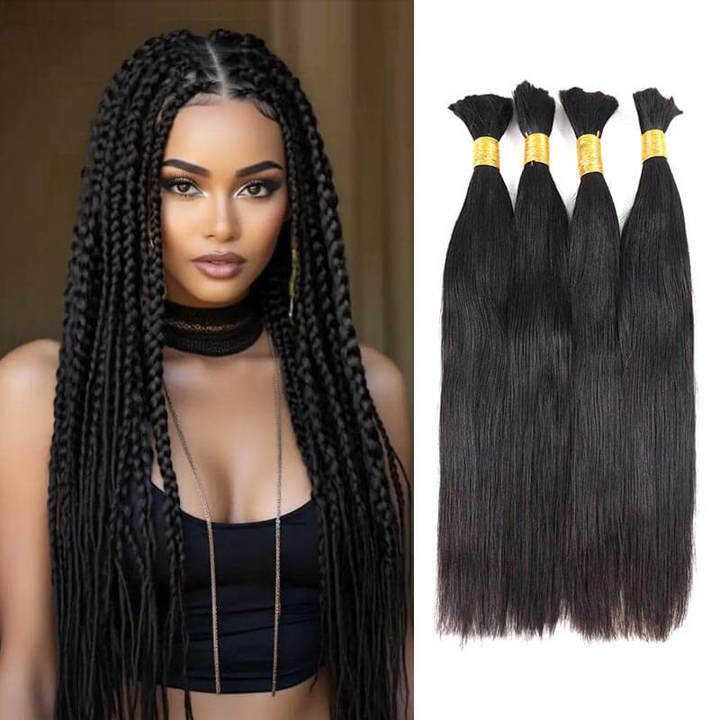 QVR Silk Straight Bulk Hair Extensions for Boho Knotless Braiding - Image 5