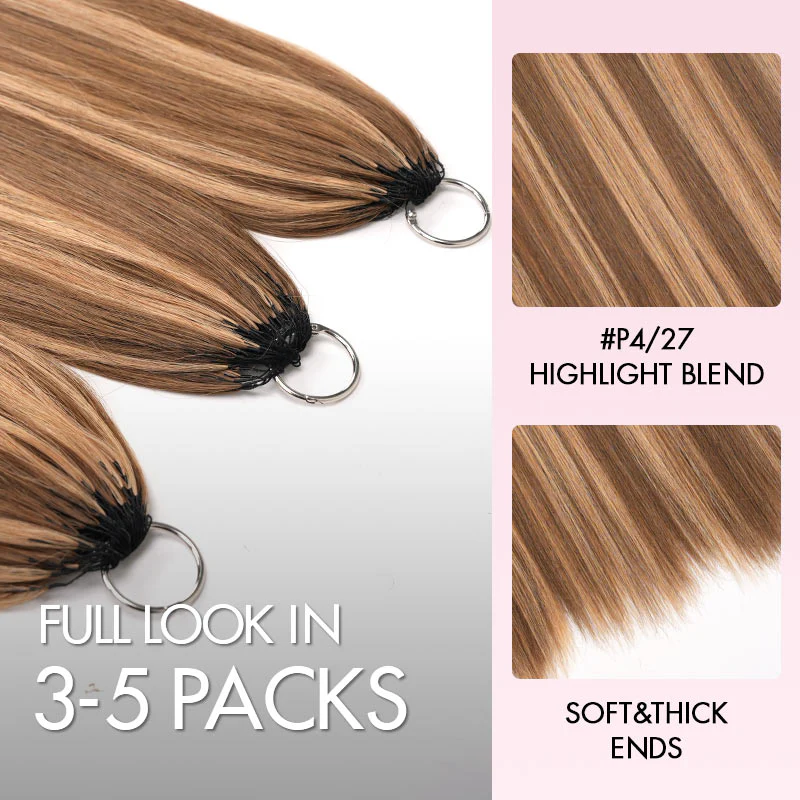 QVR Silk Straight Feather Crochet Human Hair Highlight #P4/27 Machine Made Crochet Weave Hair Extensions - Image 4