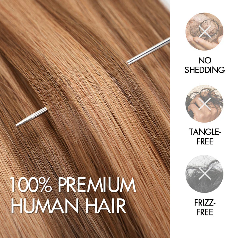QVR Silk Straight Feather Crochet Human Hair Highlight #P4/27 Machine Made Crochet Weave Hair Extensions - Image 8