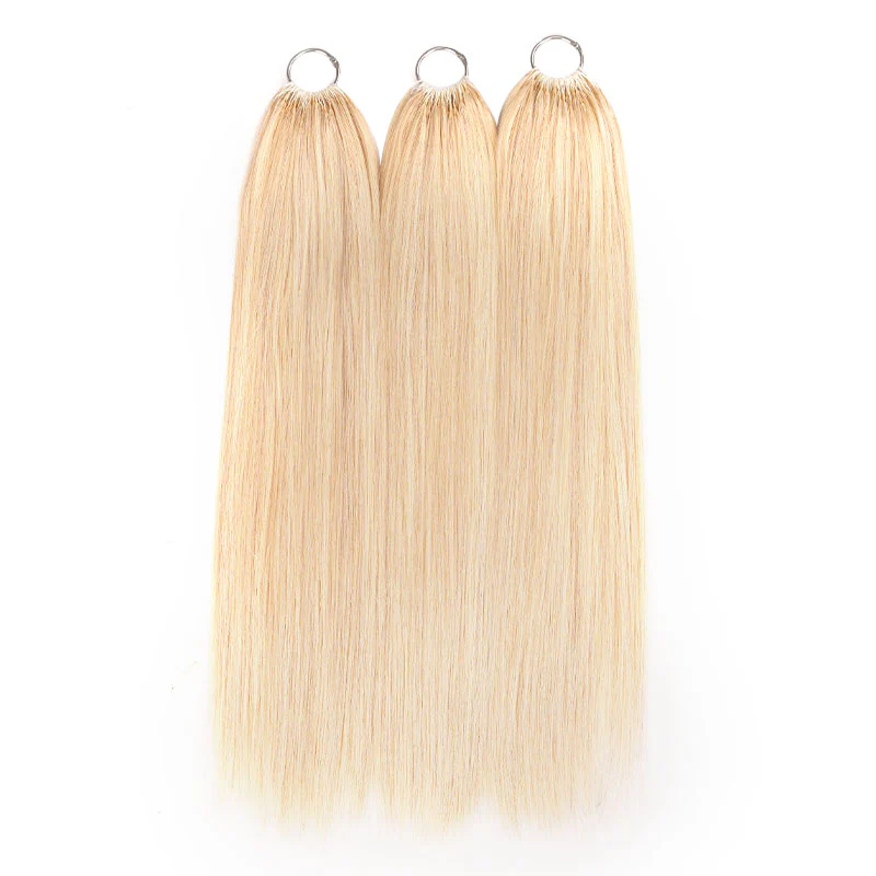 QVR Silk Straight Feather Crochet Human Hair Platinum Blonde #1001 Machine Made Crochet Weave Hair Extensions - Image 2