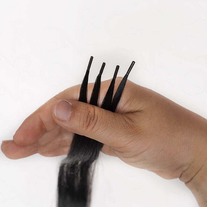 QVR Silk Straight I Tip Hair Extensions Natural Black Human Hair - Image 5