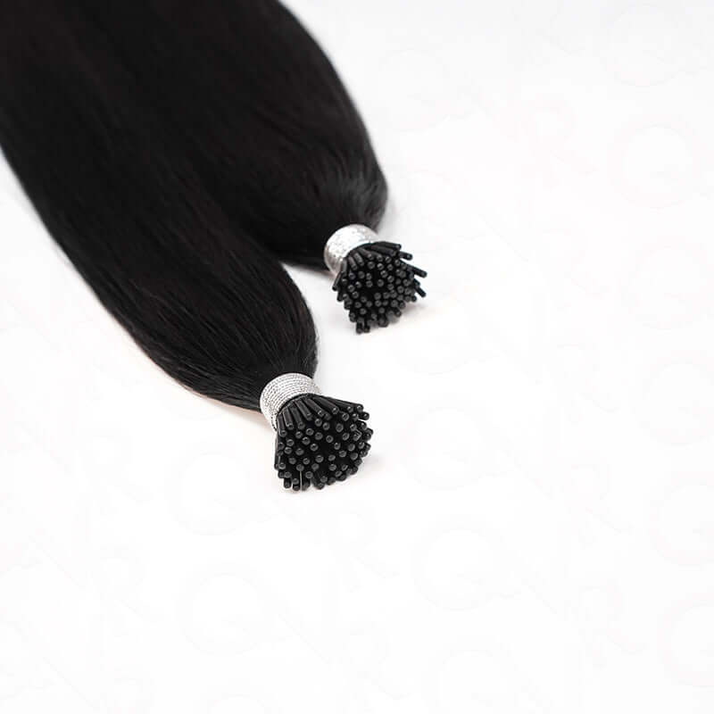 QVR Silk Straight I Tip Hair Extensions Natural Black Human Hair - Image 6