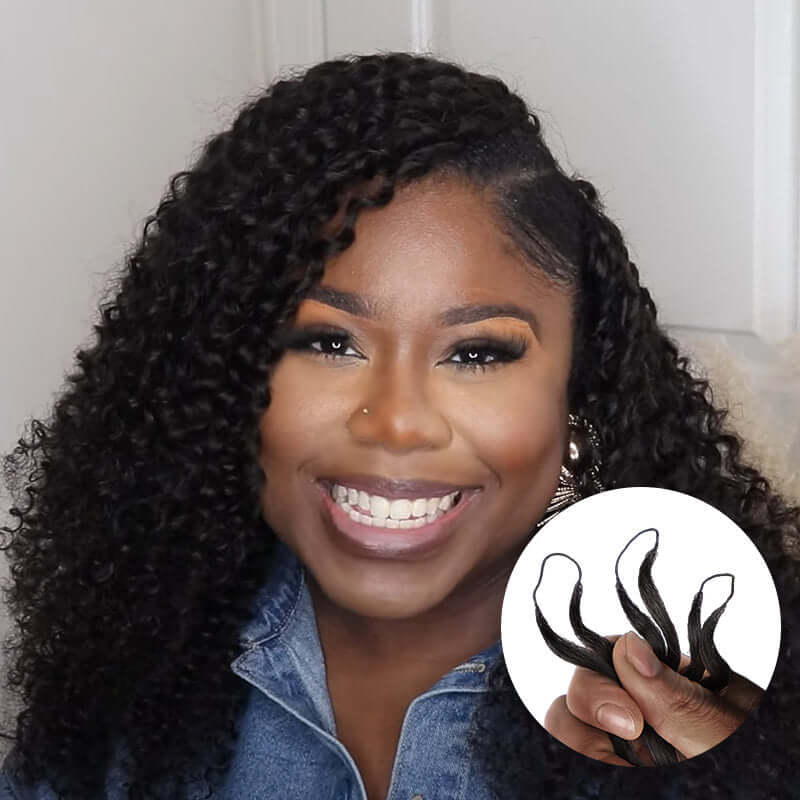 QVR Soft Kinky Curly Feather Crochet Braid Natural Black Wavy Human Hair Extensions - Image 3