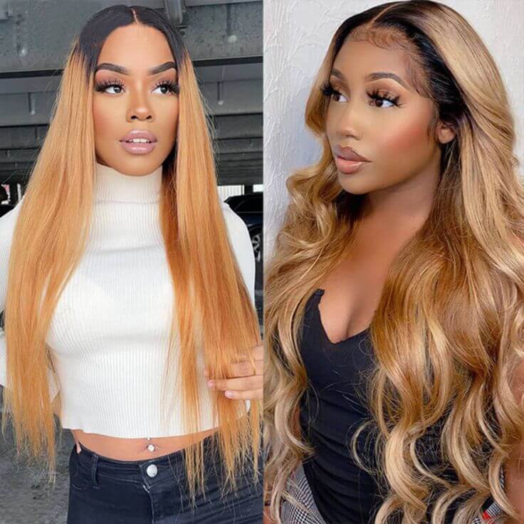 QVR Straight 1B/27 Honey Blonde 4x4 Lace Closure Wigs with Dark Roots For Black Women Human Hair Wigs - Image 3