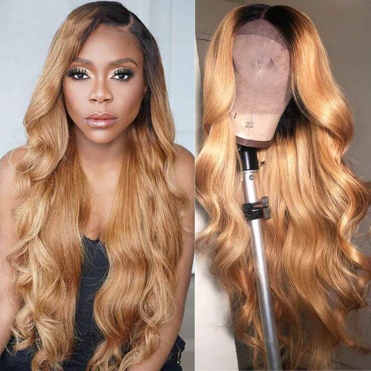 QVR Straight 1B/27 Honey Blonde 4x4 Lace Closure Wigs with Dark Roots For Black Women Human Hair Wigs - Image 5