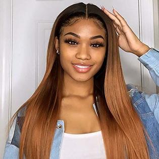 QVR Straight Hair 1B/30 Ombre Honey Brown Color Glueless 4x4 Lace Closure Wig 100% Virgin Human Hair Wigs - Image 2