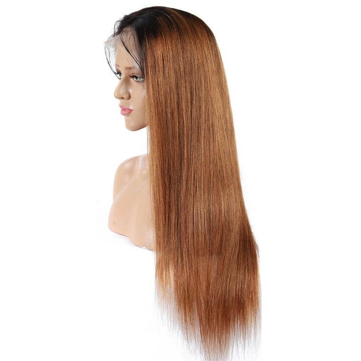 QVR Straight Hair 1B/30 Ombre Honey Brown Color Glueless 4x4 Lace Closure Wig 100% Virgin Human Hair Wigs - Image 5