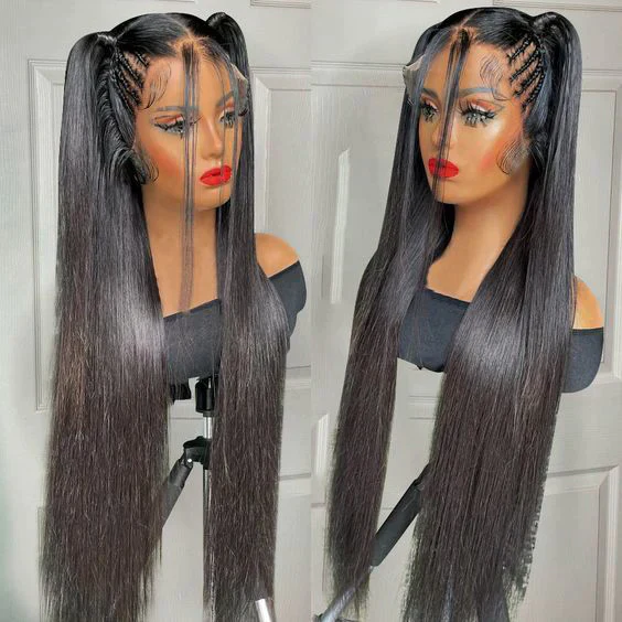 QVR Straight Hair Wig Virgin Human Hair Wigs 13x6 HD Transparent Lace Frontal Wigs Natural Black Color - Image 2