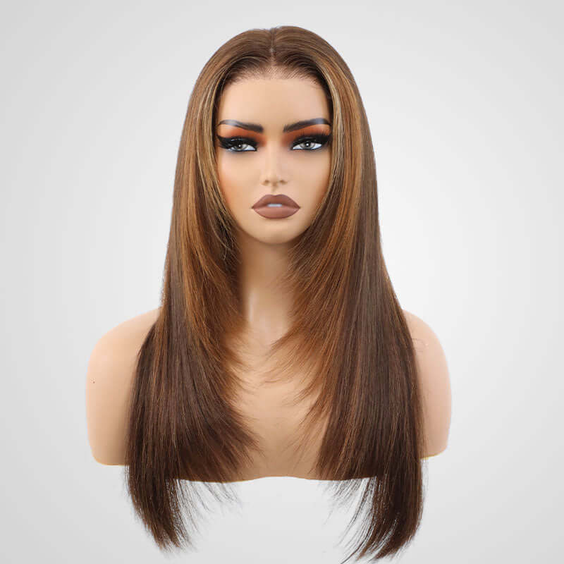 QVR Straight Layer Cut Highlight 4/27/30 Color Human Hair Lace Wigs - Image 4