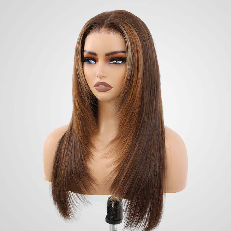 QVR Straight Layer Cut Highlight 4/27/30 Color Human Hair Lace Wigs - Image 5