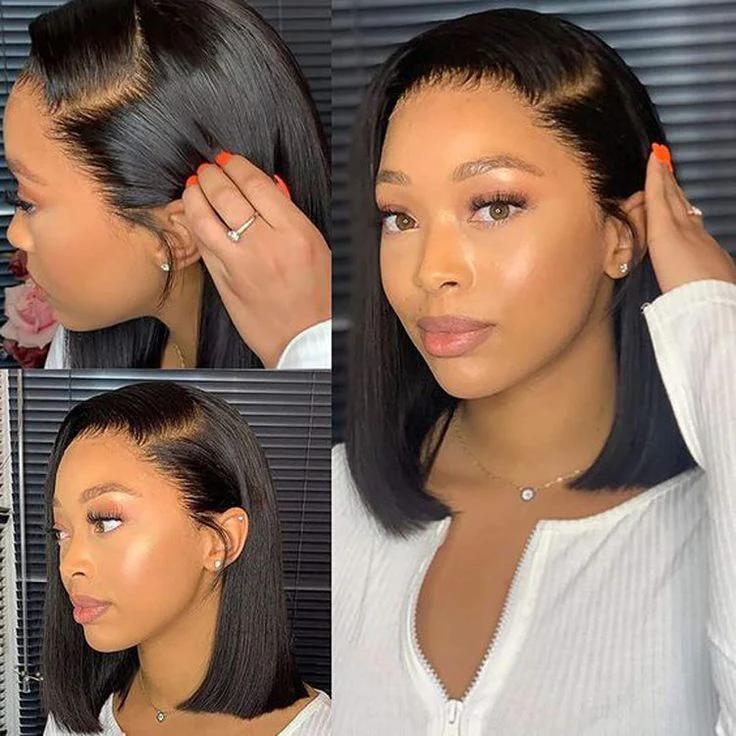 QVR Straight Short Bob Wigs Pre Plucked 4x4 Lace Closure Human Hair Wigs 180% Density - Image 5