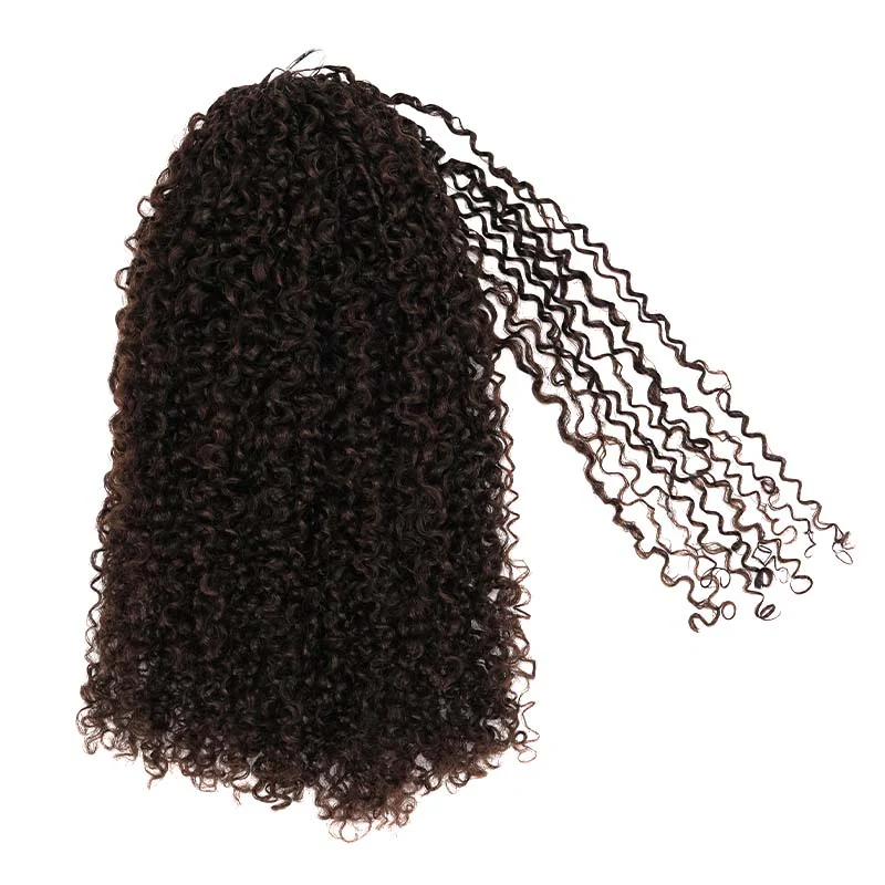 QVR Burmese Kinky Curly Feather Crochet Human Hair Dark Brown Miracle Knots Crochet Weave Hair Extensions - Image 2