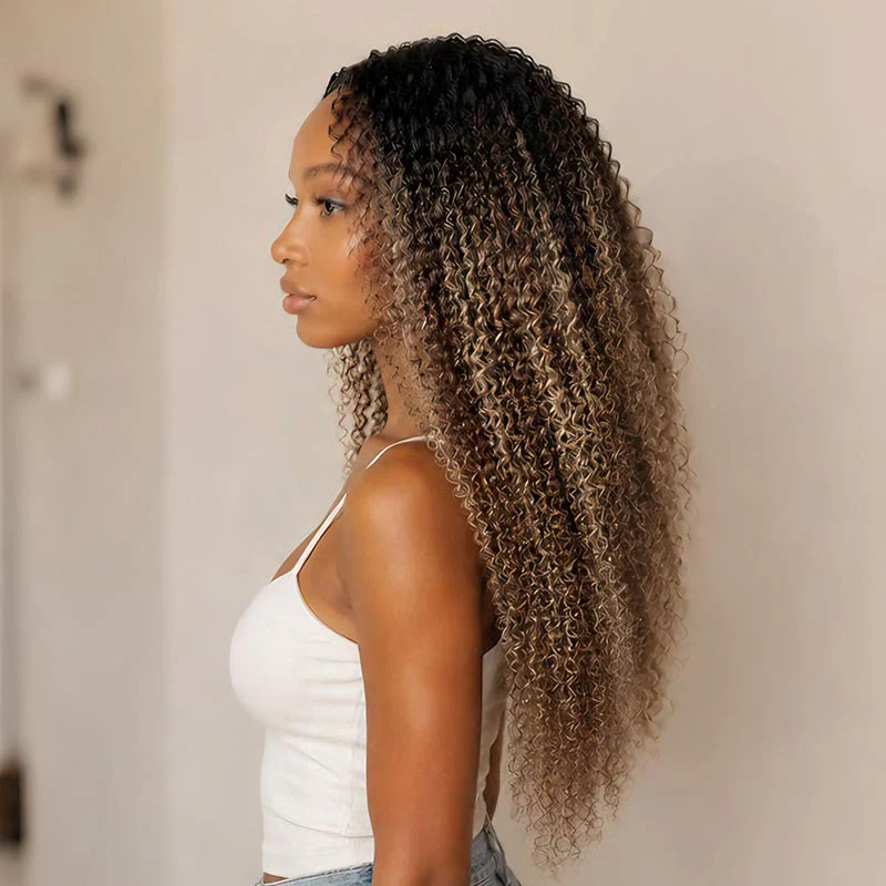 QVR Sun-Kissed Blonde Mixed Highlights Feather Crochet Human Hair Burmese Kinky Curly Miracle Knots Crochet Weave Hair Extensions - Image 2