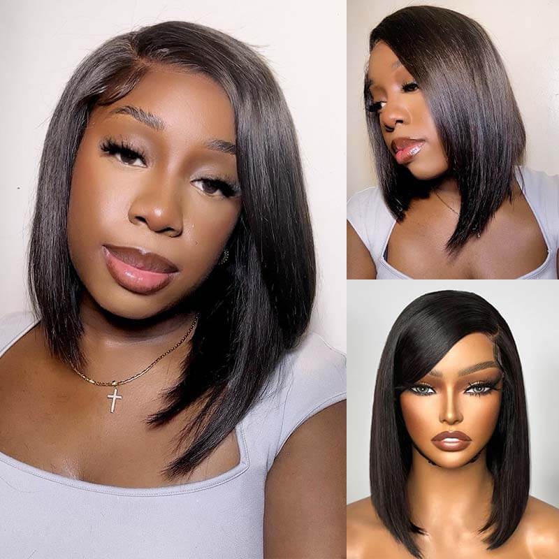 QVR Swoop Bangs Silky Straight Glueless 5x5 Closure  Deep Left C Part Lace Bob Wig - Image 2