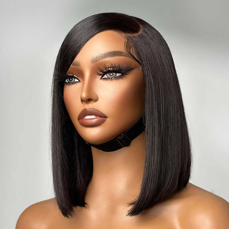 QVR Swoop Bangs Silky Straight Glueless 5x5 Closure  Deep Left C Part Lace Bob Wig - Image 4