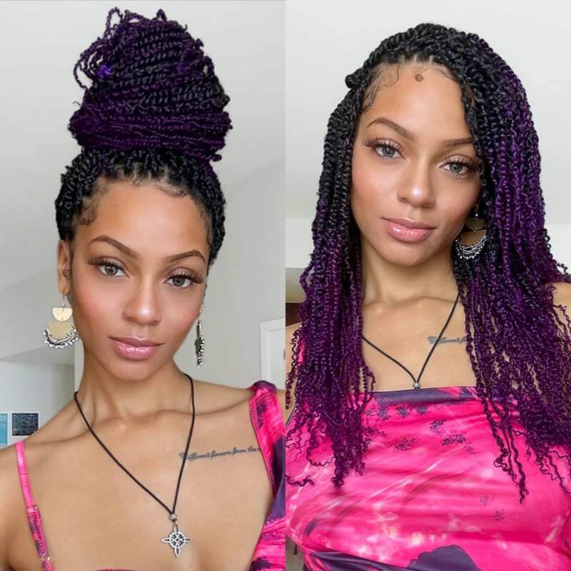 QVR T1B/Purple Afro Kinky V Bulk Ombre Color for Kinky Twist Crochet Braiding Hair - Image 5