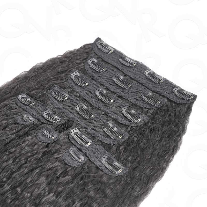 QVR Thick 9PCS Weft Clip In Hair Extensions 5PCS Volumizer Kinky Straight Clip In Human Hair - Image 4