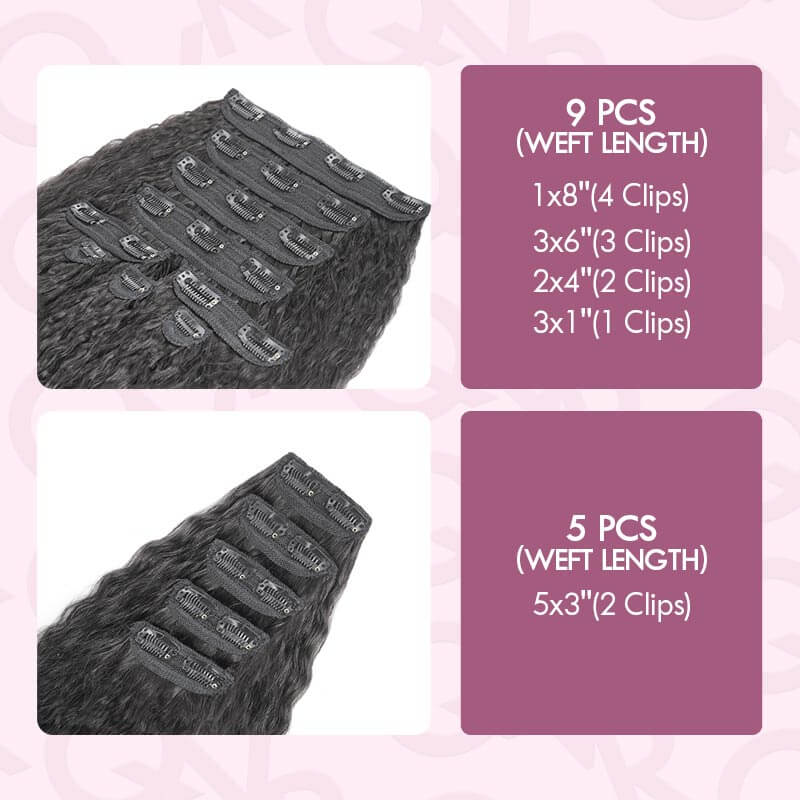 QVR Thick 9PCS Weft Clip In Hair Extensions 5PCS Volumizer Kinky Straight Clip In Human Hair - Image 6