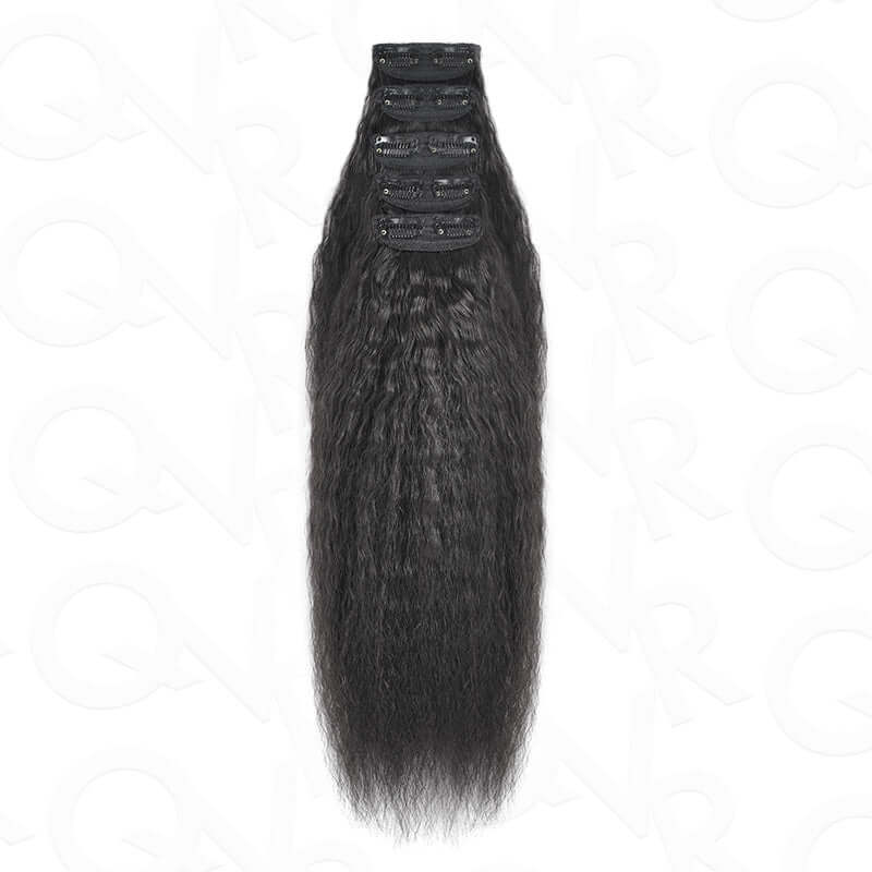 QVR Thick 9PCS Weft Clip In Hair Extensions 5PCS Volumizer Kinky Straight Clip In Human Hair - Image 7