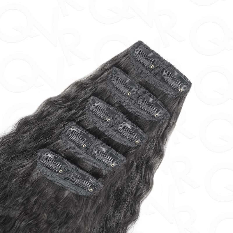 QVR Thick 9PCS Weft Clip In Hair Extensions 5PCS Volumizer Kinky Straight Clip In Human Hair - Image 9