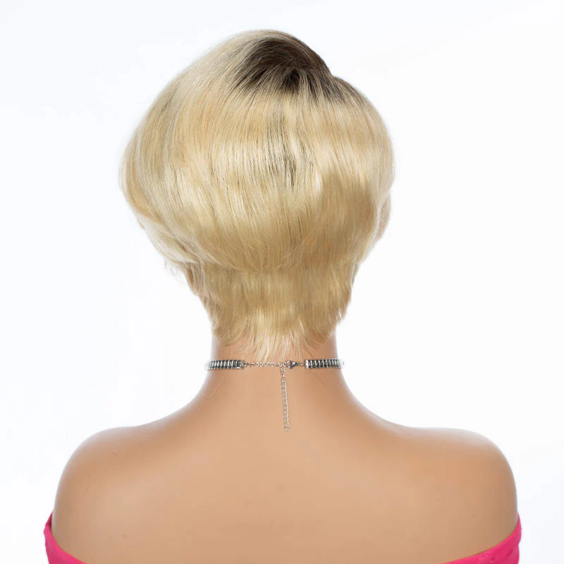 QVR TikTok Pixie Cut Style Short Hair Highlight T4/613 Color T Part Lace Frontal Human Hair Wig - Image 5