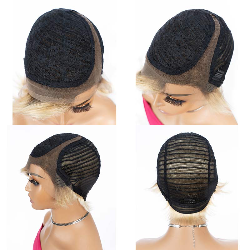 QVR TikTok Pixie Cut Style Short Hair Highlight T4/613 Color T Part Lace Frontal Human Hair Wig - Image 8