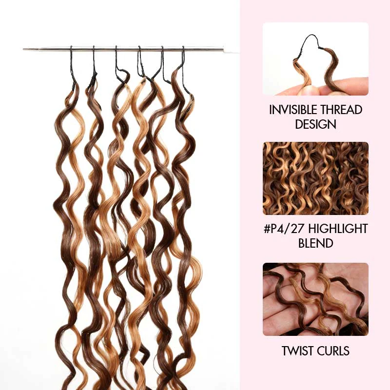 QVR Twist Curly Feather Crochet Human Hair Highlight #P4/27 Miracle Knots Crochet Weave Hair Extensions - Image 3