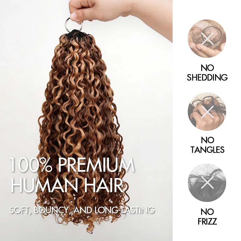 QVR Twist Curly Feather Crochet Human Hair Highlight #P4/27 Miracle Knots Crochet Weave Hair Extensions - Image 5