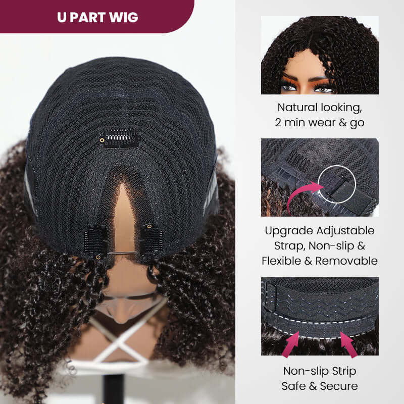QVR U Part Wig Kinky Curly Human Hair Wigs Glueless Natural Looking Hairline - Image 4