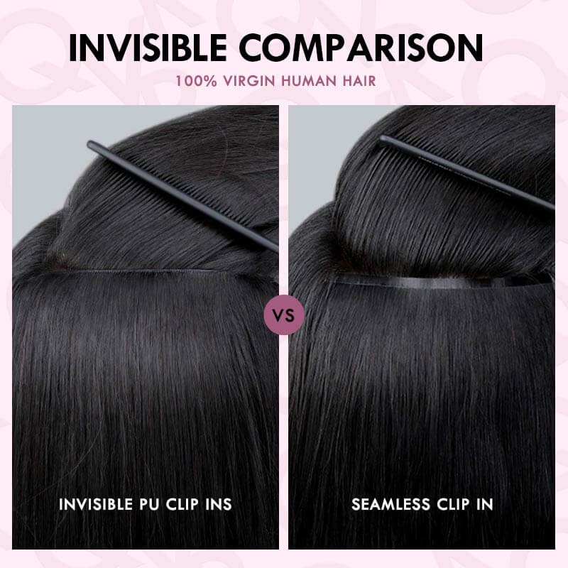 QVR Upgraded Invisible Edge 9PCS PU Clip Ins Extensions 5PCS Volumizer Natural Straight Seamless Clip In Human Hair - Image 11