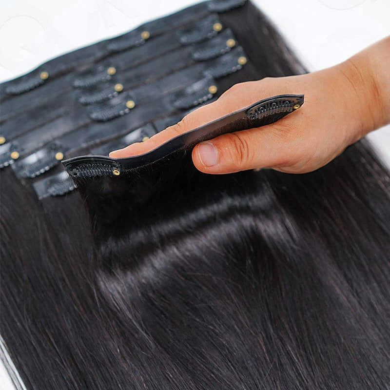 QVR Upgraded Invisible Edge 9PCS PU Clip Ins Extensions 5PCS Volumizer Natural Straight Seamless Clip In Human Hair - Image 14