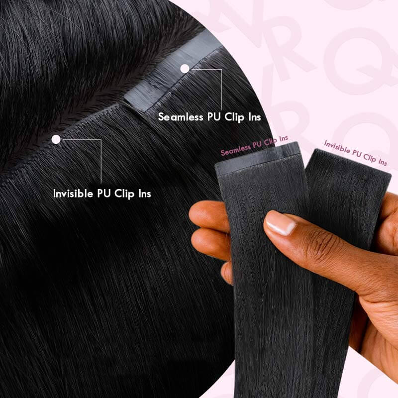 QVR Invisible 9PCS Weft Clip In Hair Extensions 5PCS Volumizer Natural Straight PU Clip In Human Hair - Image 17