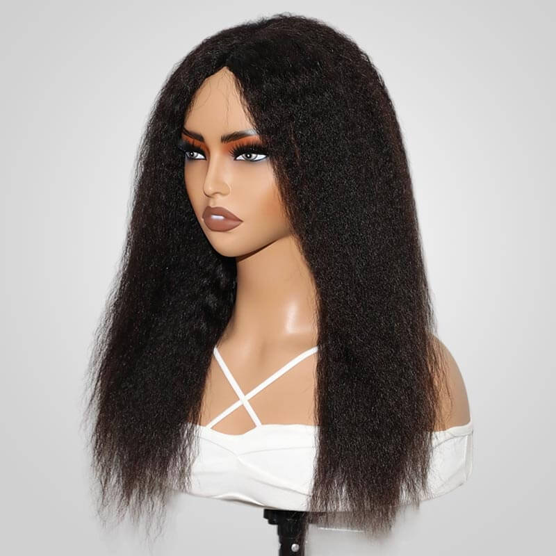 QVR V Part Kinky Straight Protective Style Wigs No Lace No Gel Glueless Kinky Human Hair Wigs For Women - Image 7
